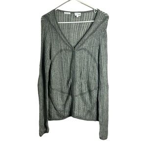 TSE Wool Silk Blend Gray Zip Up Knit Lightweight Cardigan Sweater Size Large
